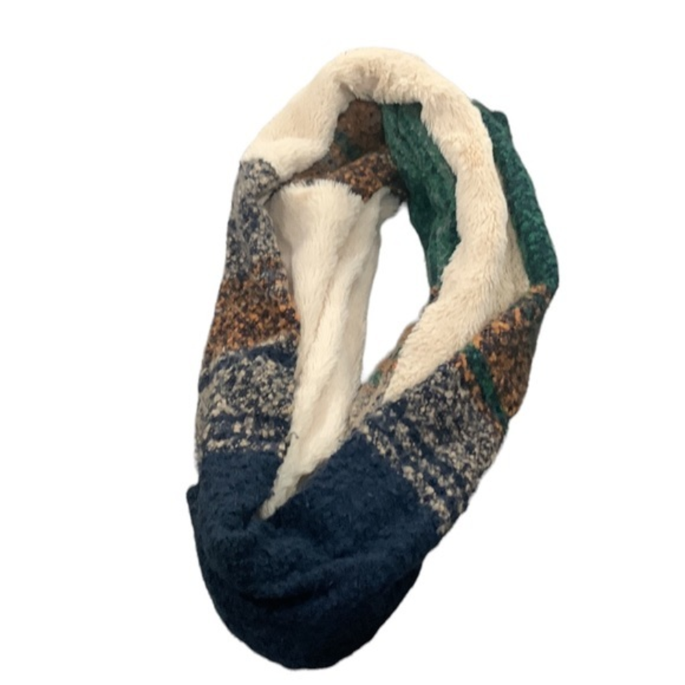 D&Y Infinity Scarf Green Brown and Blue 16x40 Sherpa lined